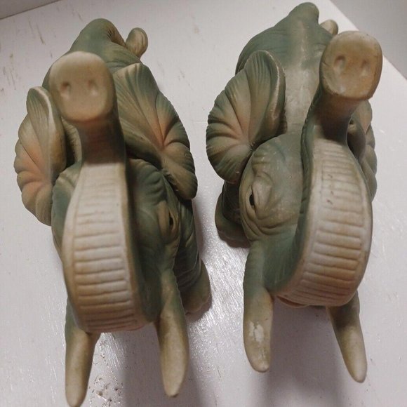 Vintage Pair Of Ceramic Figurine Elephants 10" Textured Trunk Up For Good Luck - Picture 14 of 15